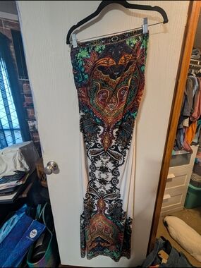 Xtraordinary Teal, Orange & Pink Paisley Maxi Skirt